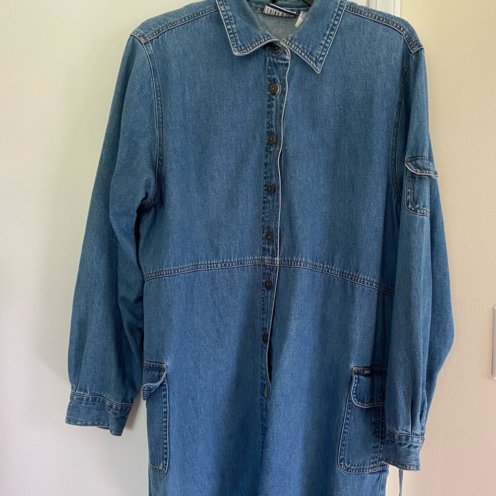 Denim Smock Dress w/ Tie Waist